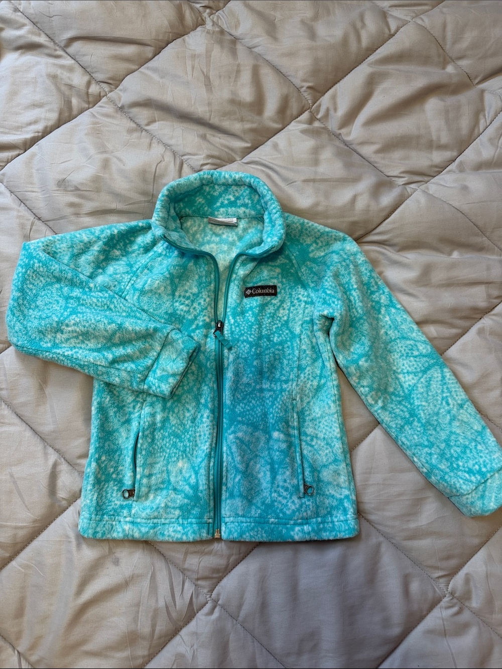 Columbia Kids Aqua Blue Patterned Fleece Jacket
